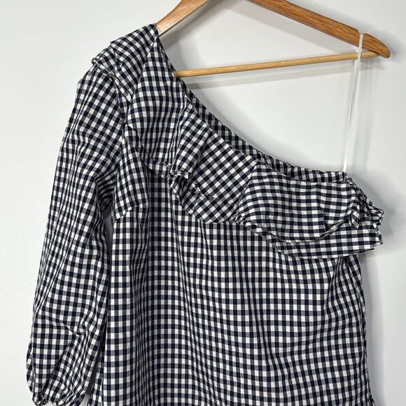 J. Crew Gingham One Shoulder Ruffle Top Size 6 - Picture 4 of 10